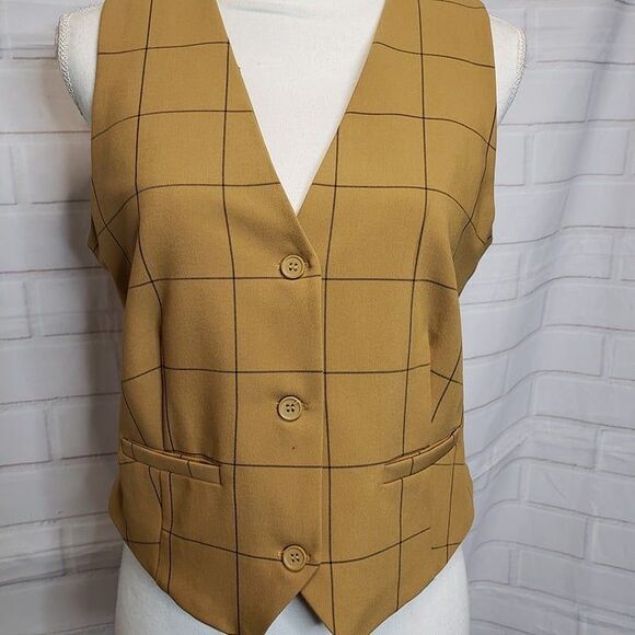 Menswear Mustard Yellow Window Pane V Neck Suit Vest womens M medium Button Gold - Picture 1 of 7